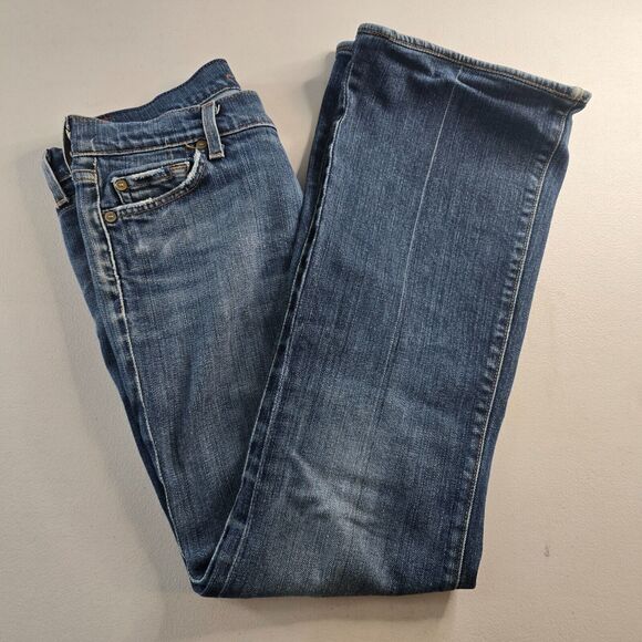 7 For All Mankind Jeans Women's 28 Blue Flare Medium Wash Slight Distress - Picture 11 of 16